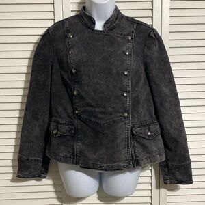 Indigo Thread Co. Womens Double Breasted Black Stretch Denim Jacket